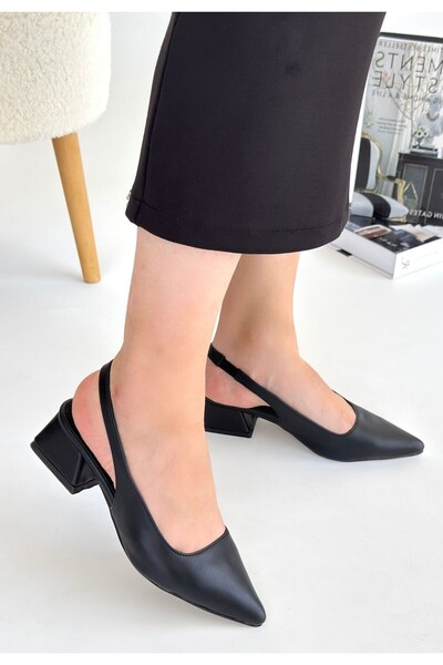 BESKAR Morji Black Skin Heeled Shoes