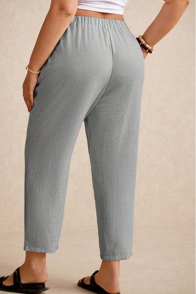 CEDY DENIM Дамски летни синтетични ленени панталони с висока талия и тесни еластични панталони с голям размер C611