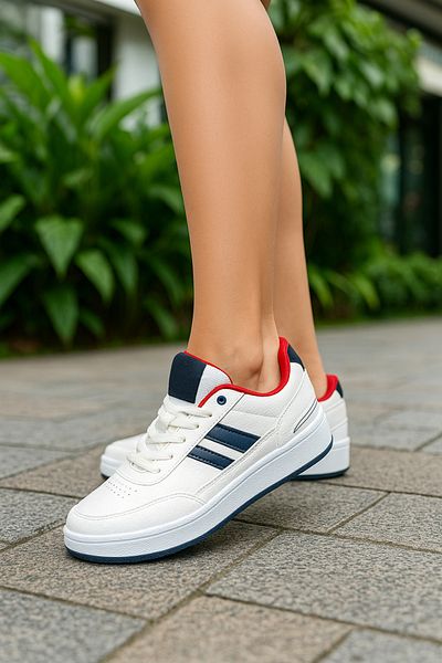 Nstil Daily White Unisex Sneaker Lace-Up Stitching Detail Serrated Sole Ankle Supported Sports Shoes 351