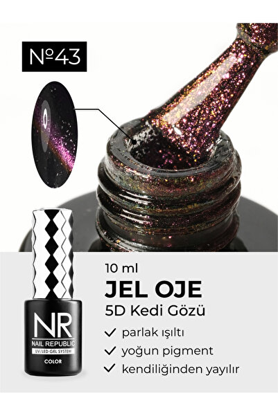 Nail Republic Kalıcı Oje Kedi Gözü Efekti 5D 43, 10 ml – Mıknatıslı Jel Oje