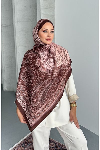 Stella Eşarp Colorful Paisley Ethnic Patterned Brown Color Soft Cotton Shawl