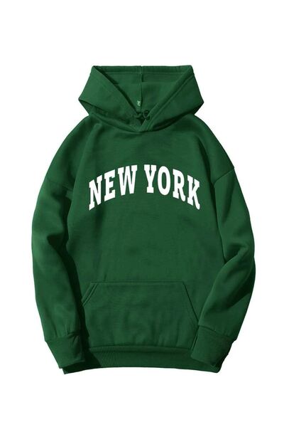 DUBU BUTİK Φούτερ New York - Πράσινη στάμπα Oversize Hooded
