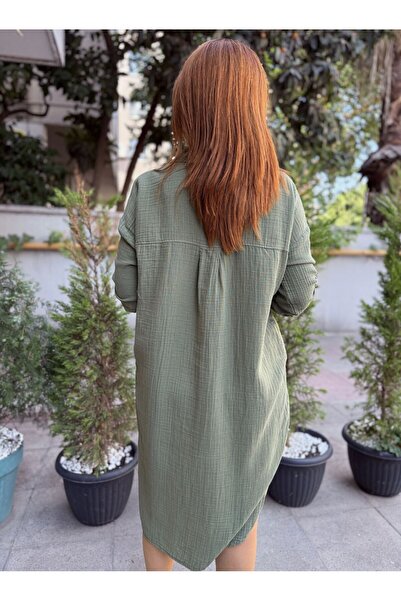 DenizEge Müslin Gömlek Elbise Haki