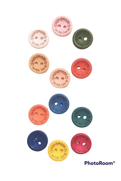 Zedhobi 24 Adet 20 Mm Handmade Yazılı Renkli Yuvarlak Ahşap Düğme