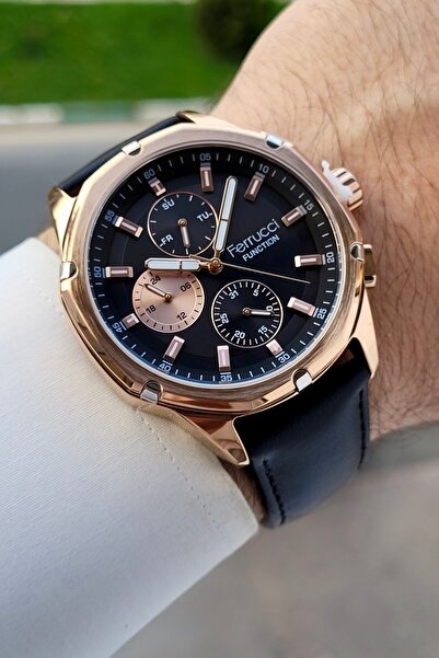 Ferrucci Kasası Pembe Kordonu Siyah Renk Ayarlanabilir Kordonlu 44 Mm Fonksiyonlu Erkek Kol Saati
