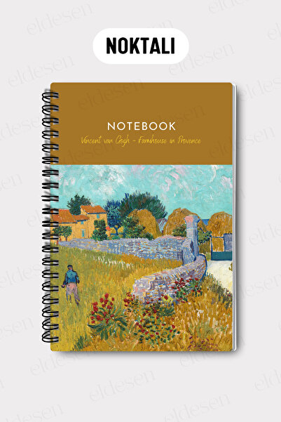 Eldesen Tasarım Van Gogh A5 Spiral Dotted School Notebook, 50 Sheets 100 Pages, Cardboard Cover Notebook, Farm