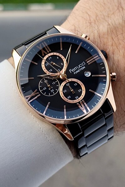 Ferrucci Kasası Pembe Kordonu Siyah Renk Ayarlanabilir Kordonlu Erkek Kol Saati