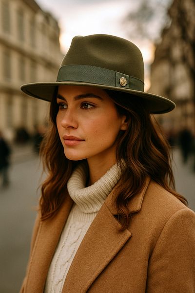Luminos Butik Unisex Trendy Fedora Hat - Khaki Tape Detailed, Stylish and Comfortable Decorative Accessory Spk1145