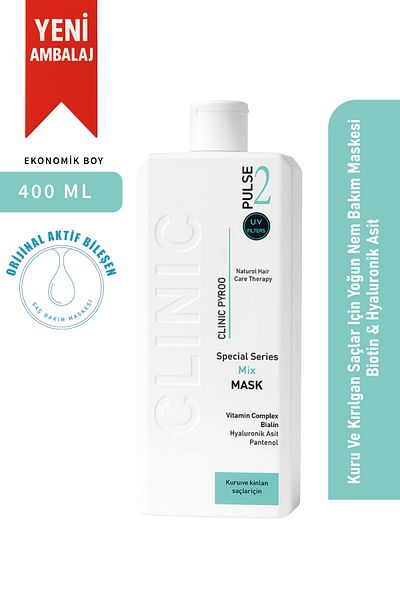 CLINIC PYROO Intensive Moisture Care Mask for Dry and Fragile Hair - Biotin & Hyaluronic Acid - No:2 - 400 ml