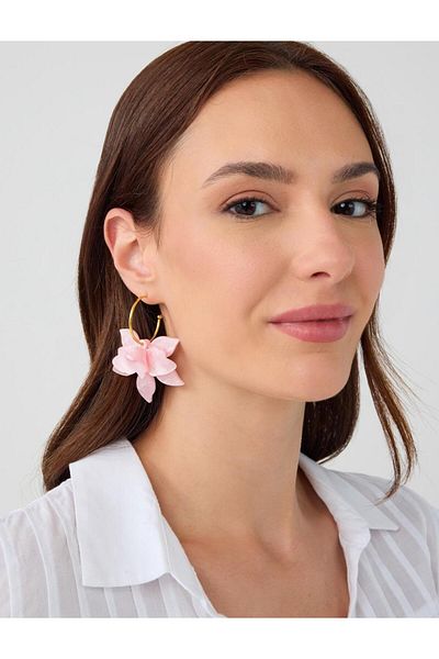 Jimmy Key Pink Leaf Detailed Flower Patterned Earrings