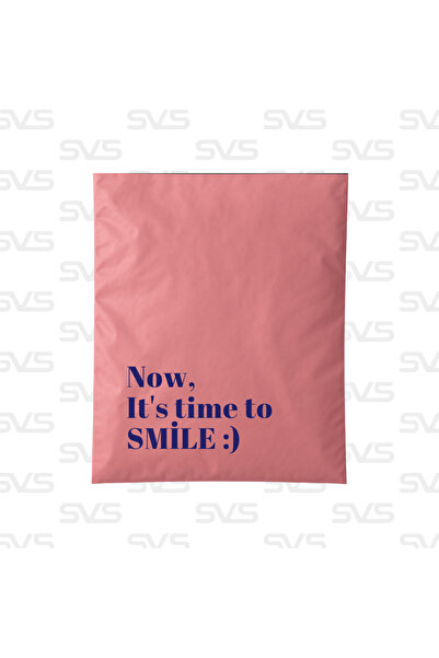SVS ETİKET PLASTİK Cepli Renkli Kargo Poşeti - 25x30 Cm - Gül - 100 Adet - 'now, It's Time To Smile :)' Baskılı