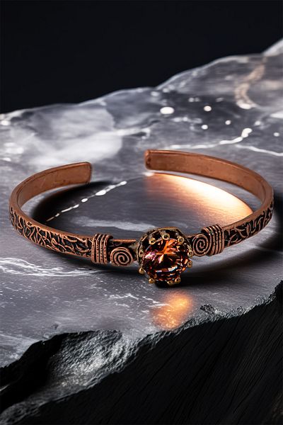 OSMANLI GÜMÜŞ Women's Copper Bracelet - Zultanite Stone Model 2 Tree Bark Model Thin Metal Box Quartz Stone Bracelet