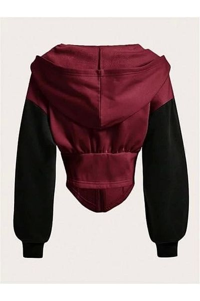 1blood Burgundy Long Sleeve Corset Cut Zipper Jacket
