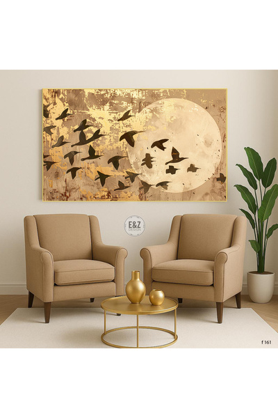 EZ Design KAHVERENGİ TONLARINDA KUŞ GÖRSELLİ İNCE METAL ÇERÇEVELİ CAM TABLO