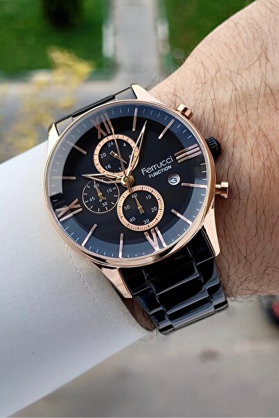 Ferrucci Kasası Rose Kordonu Siyah Renk Erkek Kol Saati