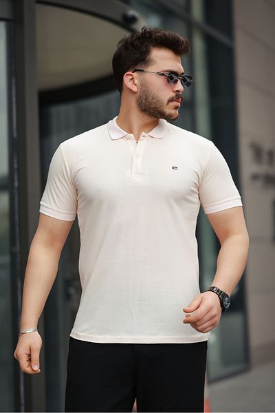 comstar Tricou pentru bărbați, cu mânecă scurtă, strâns, ecru, fără ondulații, cu gât polo