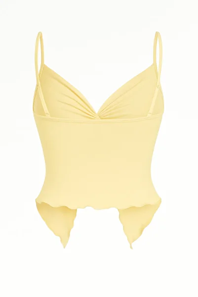 Wild Flower Yellow Front Twist Thin Strap Alaçatı Crop