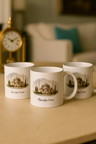 çokaş مجموعة من 3 أكواب قهوة بورسلين مطبوعة من الأيوسوفيا