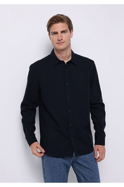 Colin's Regular Fit Shirt Neck Plain Men's Navy Blue Long Sleeve Shirt