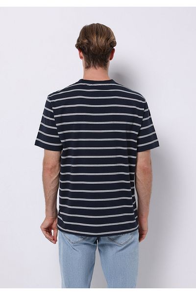 Colin's Tricou cu mânecă scurtă pentru bărbați, cu dungi, cu gât rotund, albastru bleumarin