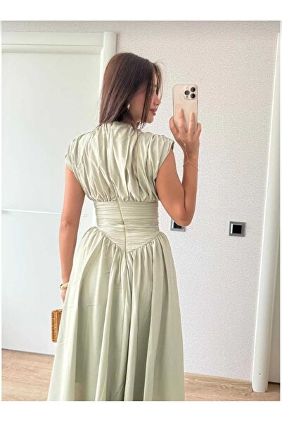 zavina Pinterest Midi Dress Poplin Fabric Gathered Waist Design