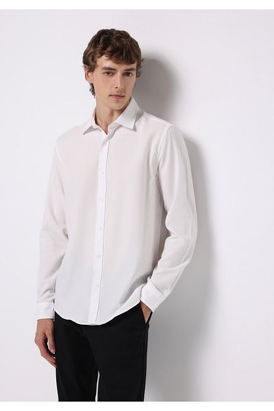 Colin's Regular Fit Shirt Neck Plain Men's White Long Sleeve Shirt