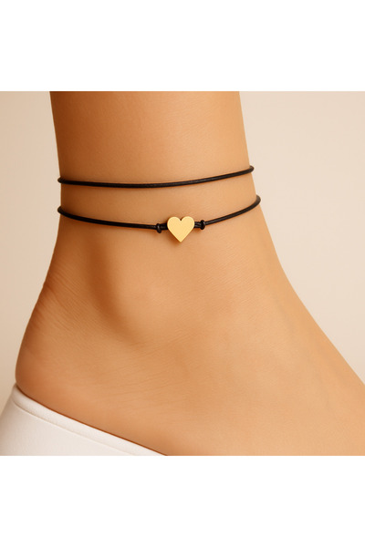Femenino 2’li gold kalp figürlü siyah ip şans halhal