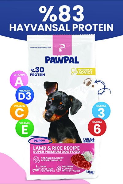 PawPal Kuzu Etli Süper Premium Yavru Köpek Maması 12KG | Hipoalerjenik – Düşü...