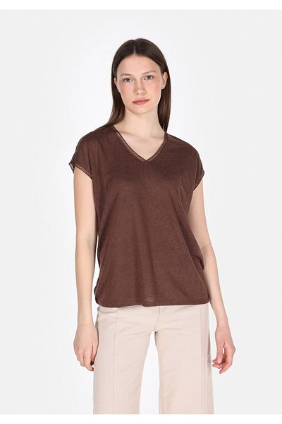 Colin's Regular Fit V-Neck Plain Women's Brown Sleeveless T-Shirt
