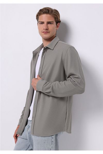 Colin's Regular Fit Shirt Neck Plain Men's Green Long Sleeve Shirt
