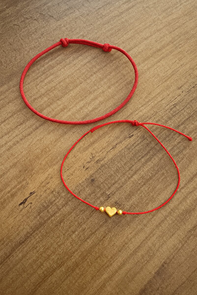 Femenino 2’li gold kalp figürlü kırmızı ip şans halhal