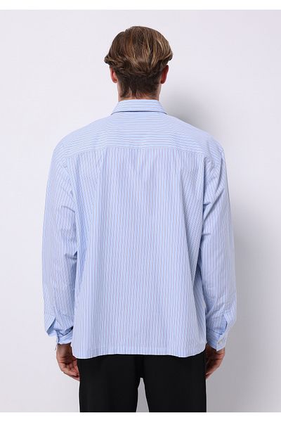 Colin's Boxy Fit Shirt Neck Striped Men's Blue Long Sleeve Shirt