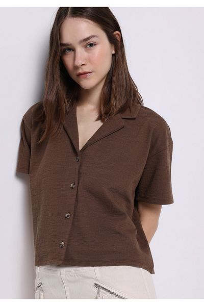 Colin's Regular Fit Polo Neck Jacquard Women's Brown Short Sleeve T-Shirt