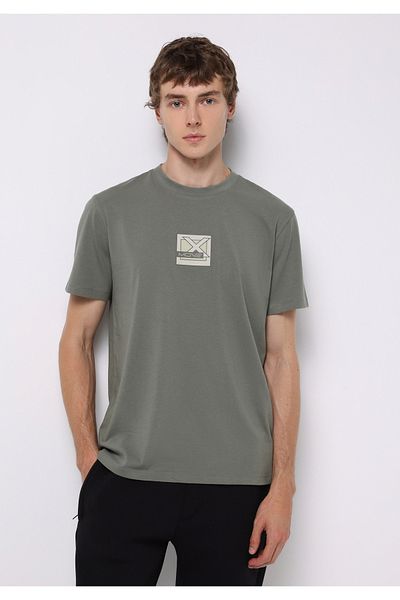 Colin's Tricou verde cu mânecă scurtă pentru bărbați, cu gât rotund, cu croială normală