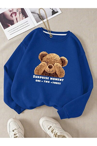 Sweetline Hanorac Surprise Moment Bear - Sax Blue Print Oversize Winter Gros ...