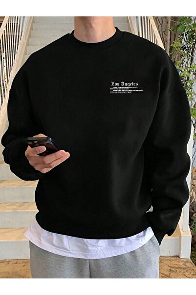 Sweetline Hanorac Los Angeles Accept - Negru Imprimat Oversize Winter Gros Cr...