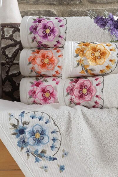 VİLERA HOME طقم مناشف وجه بيضاء مكونة من 6 قطع