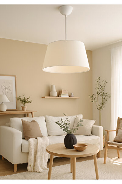 HOMİNG Krem Kumaş Konik Dekoratif Tavan Sarkıt Ayd-2772