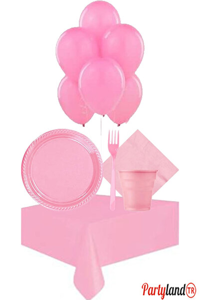 PartylandTR Pembe Ekonomik 25 Kişilik Plastik Bardak Çatal Tabak Peçete Masa ...