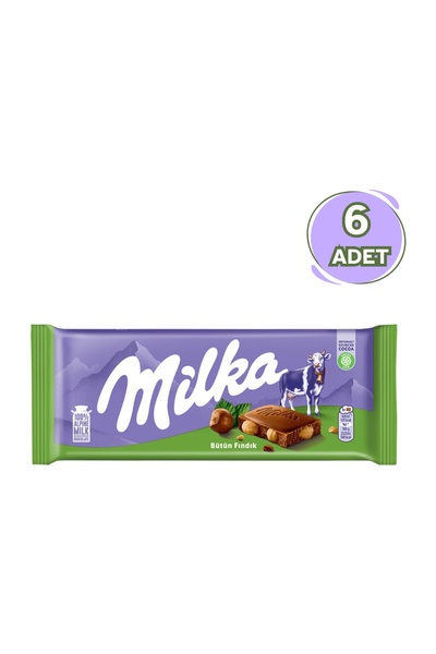 Milka Whole Nut Bütün Fındıklı Tablet Çikolata 90 gr - 6 Adet