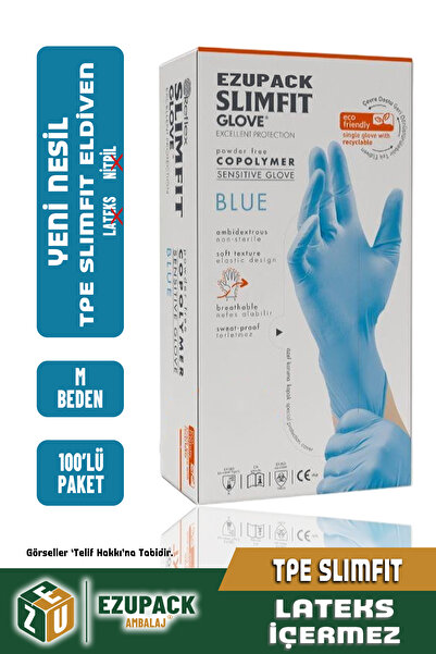 Ezupack M Size Slimfit Glove Tpe Terletmez Gıda Muayene Pudrasız Medikal Temizlik Mutfak(Lateks Nitril Yok)