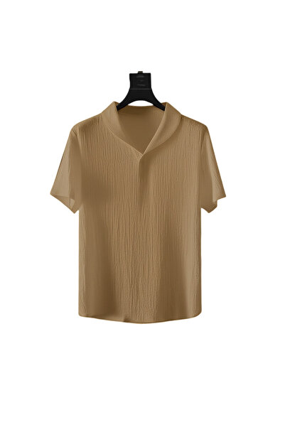 Fifty Color Alaçatı Style Men's Wrinkled Crinkle Fabric Summer Lycra Polo Collar Tshirt and Sweatpants Suit Combination