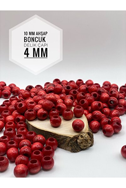 Fiolimore 10 ملم خرز خشبي أحمر (50 جرام 135 قطعة) قطر الفتحة العريضة 4 ملم حق...