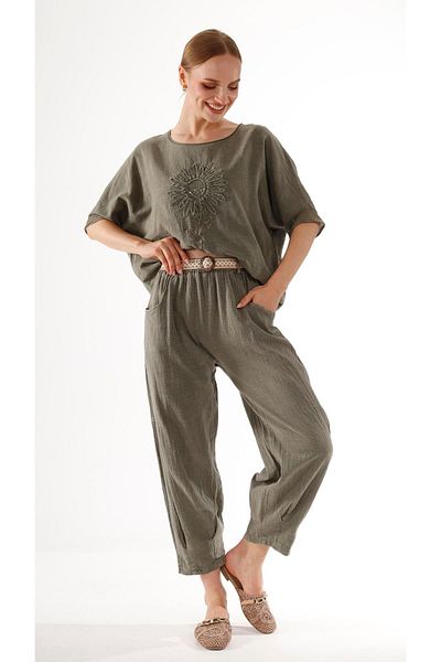 shE tekstil Belted Pleated Trousers