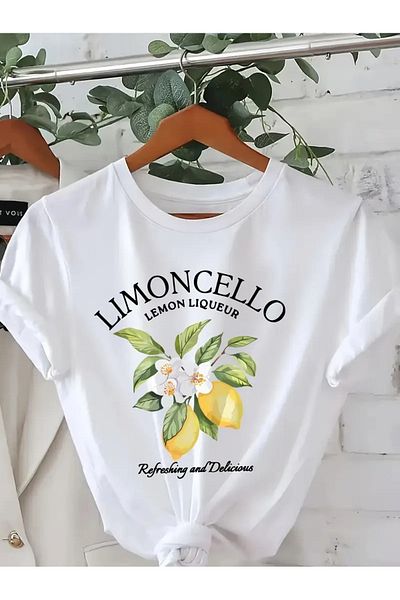 CLAYES Lemon Cello Printed White Cotton T-Shirt - Oversize Crew Neck T-Shirt
