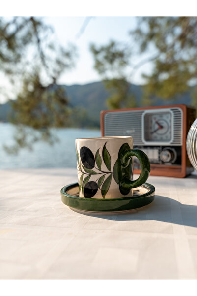 shop كوب قهوة اسبريسو من السيراميك مصنوع يدويًا بنمط زيتوني