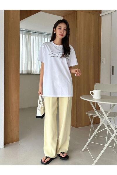 CLAYES Λευκό μπλουζάκι Oversize Slogan - Oversize Printed