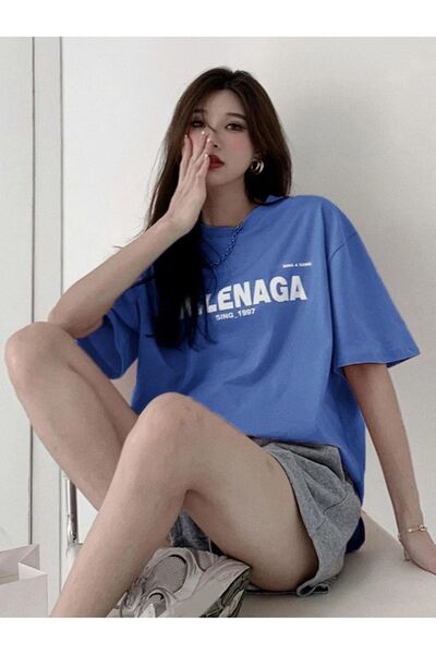 CLAYES Tricou oversize cu imprimeu albastru Welena - decolteu, mânecă scurtă