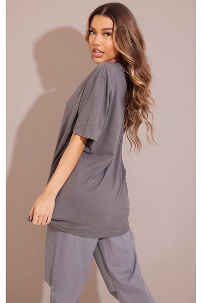CLAYES Plain Single Jersey T-Shirt - Smoke Oversize Crew Neck Short Sleeve T-Shirt