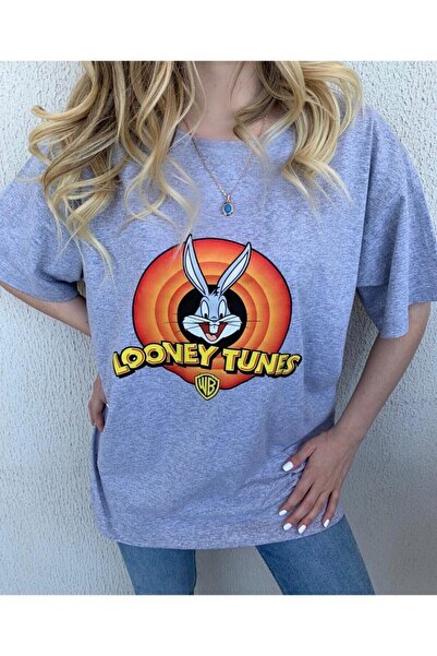 CLAYES Looney Tunes Сірий оверсайз-футболка - Велосипедна горловина, короткий рукав